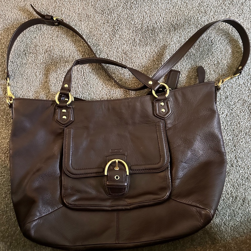 Coach Brown Leather Shoulder Bag with Double Straps and long strap. EUC